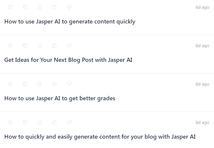 Jasper AI templates examples: Blog Post Topic Ideas (Output)