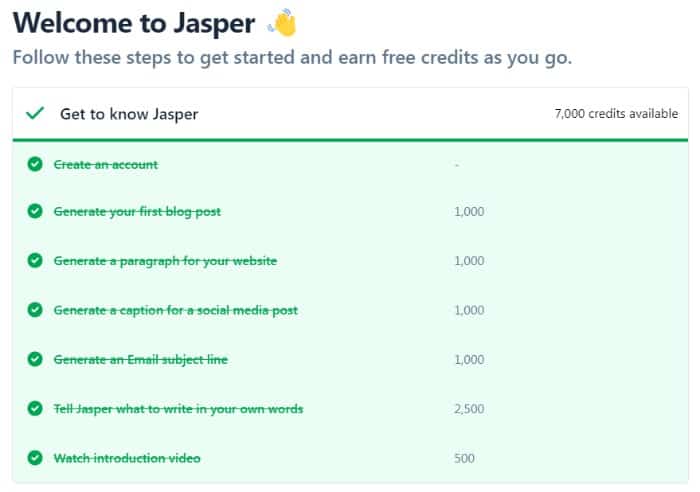 Earn Free Jasper Credits: Small tasks to earn free Jasper Credits.