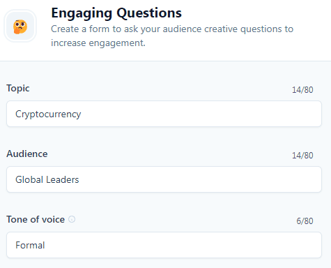 Jasper Template example -Engaging Questions (Input)