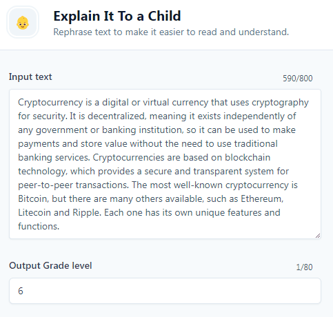 Jasper Template example - Explain it to a child (Input)