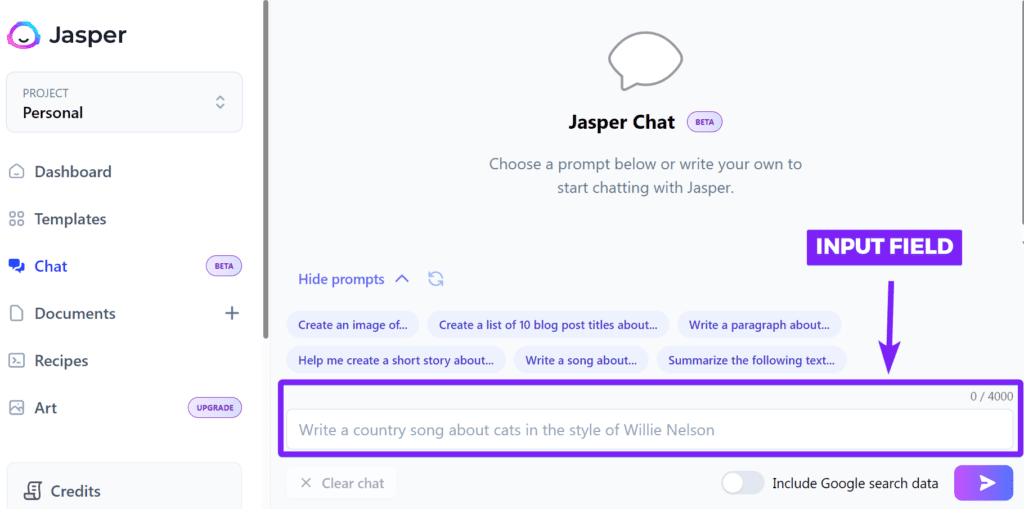 Jasper Chat: The user interface of Jasper Chat is simple and straight-forward,