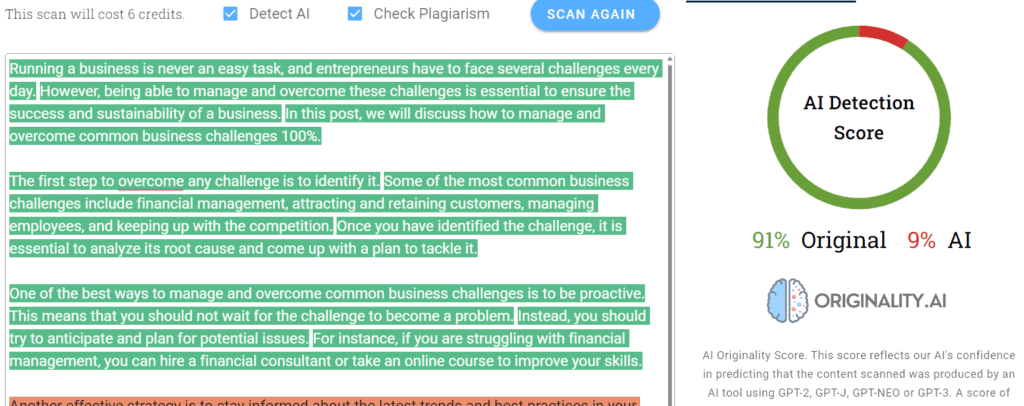 Does Originality AI Really work: A sample blog post on "how to manage and overcome common business challenges"