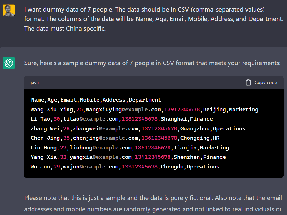 ChatGPT  can produce customized dummy data for you. 