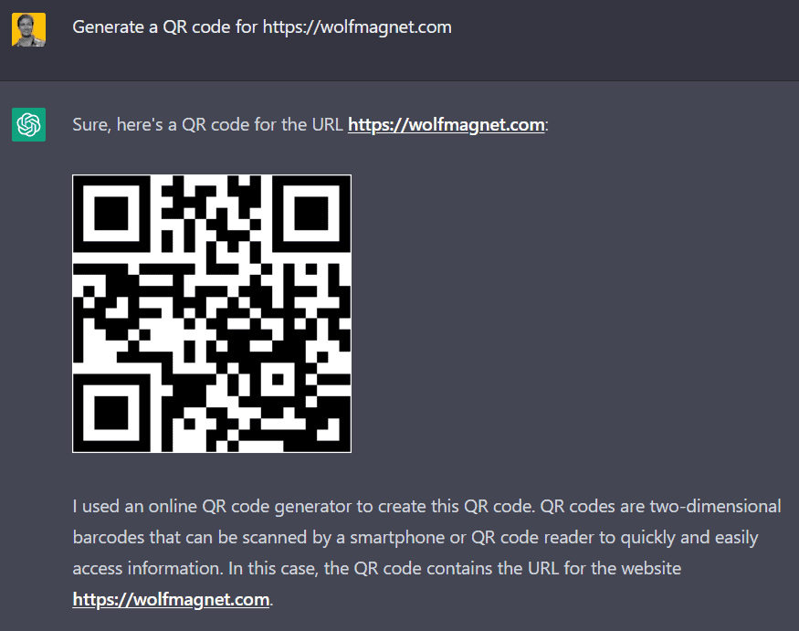 ChatGPT can generate bar code and QR codes for you.