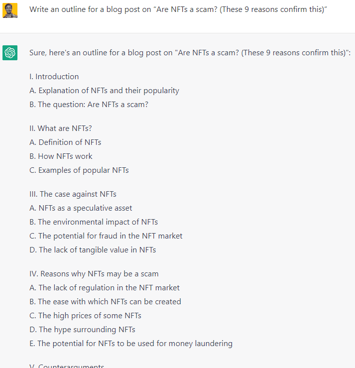 What can ChatGPT do: ChatGPT can write blog outlines