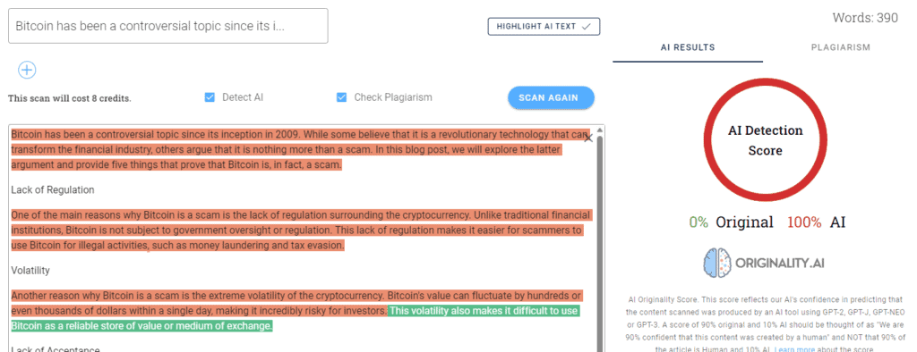 Write blog post with ChatGPT: Originality AI catches ChatGPT's content right away