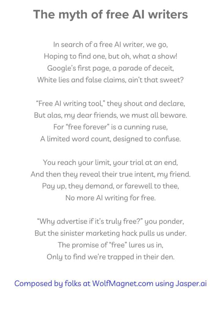 Poem about Myth of free AI writers