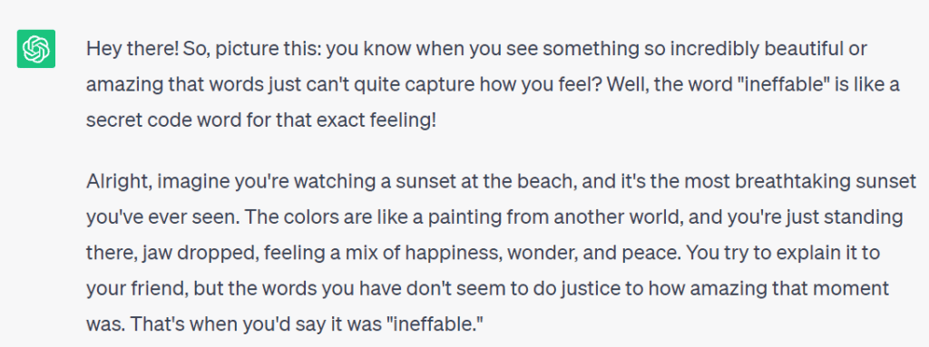 How to Use ChatGPT to Learn English Vocabulary: Explanation of the word 'Ineffable' by ChatGPT.
